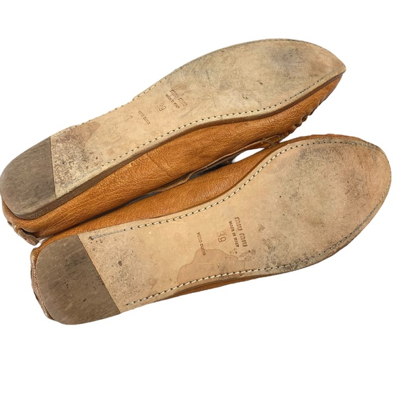 Miu Miu Designer Turquoise Stone Leather Pointy Moccasins Loafers in Tan Size 39 - Picture 6 of 9